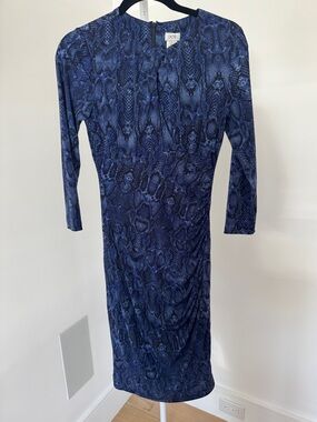 Cache Blue Snake-Print Long Sleeve Sheath Dress